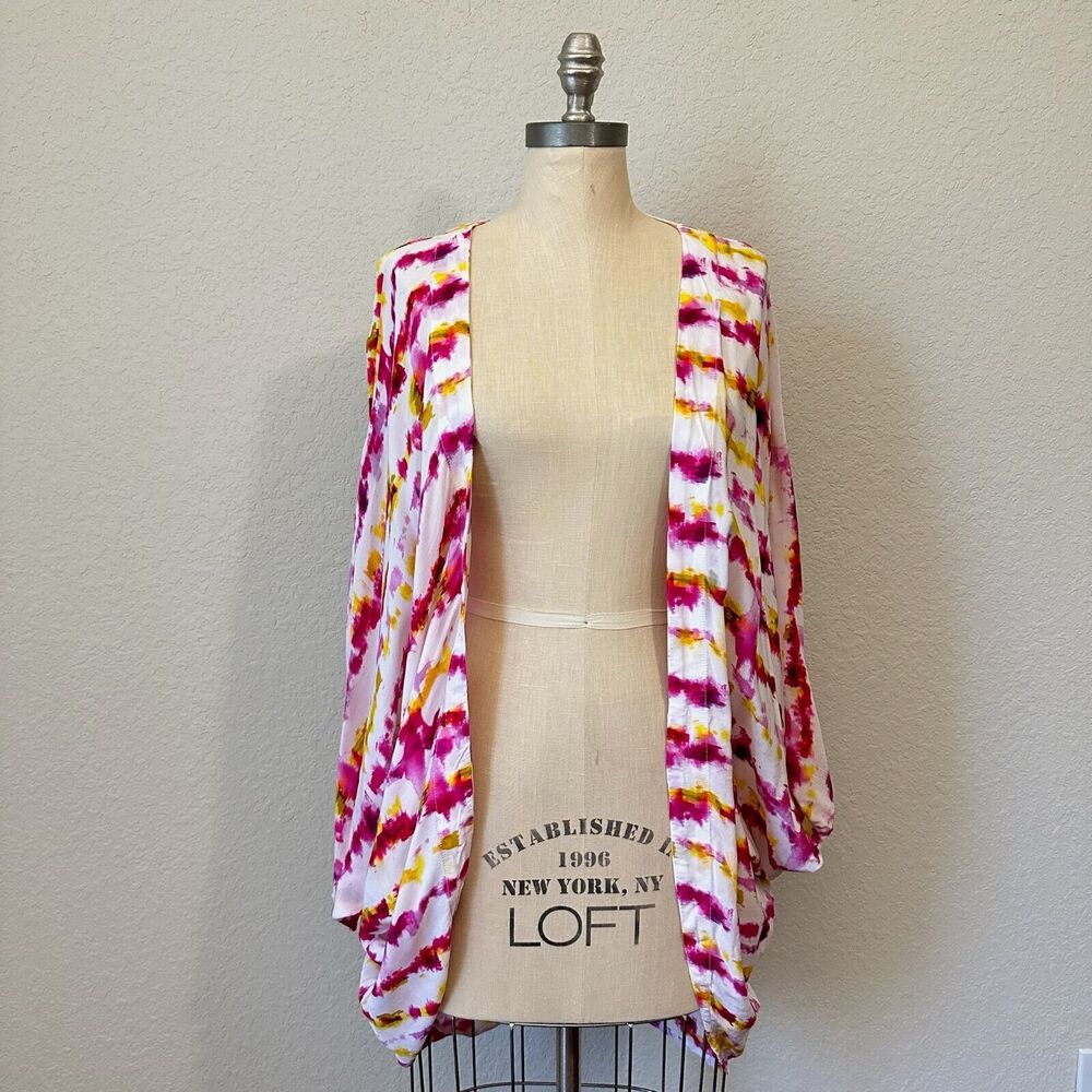 by ANTHROPOLOGIE Tie Dye Striped Kimono Cardigan in Pink Multi